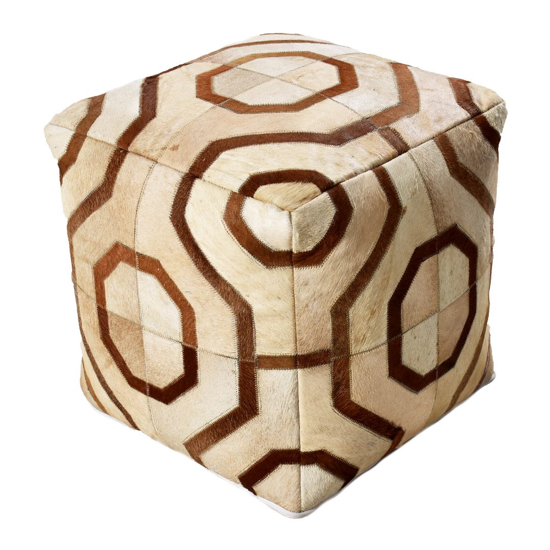 Square Hair On Leather Pouf